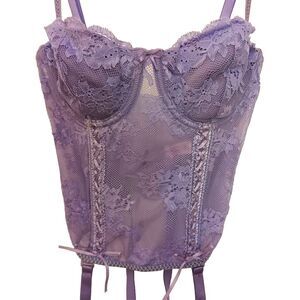 VNT Victoria's Secret CORSET SET Size 34C LAVENDER Floral Lace Romantic Bridal